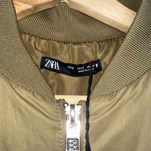 Zara NWT Bomber Mini Dress Synched Waist Olive Green Size Small - Picture 4 of 7